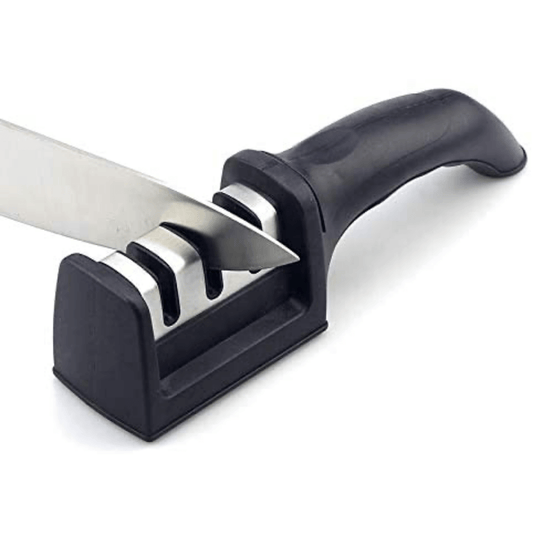 Afilador de cuchillos de 3/4 segmentos de cocina, Piedra afiladora negra multifuncional de mano
